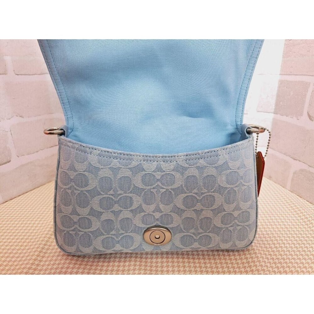 Coach CJ854 Soft Tabby Shoulder Bag Signature Denim Women's Handbag Blue Outlet - Picture 9 of 13